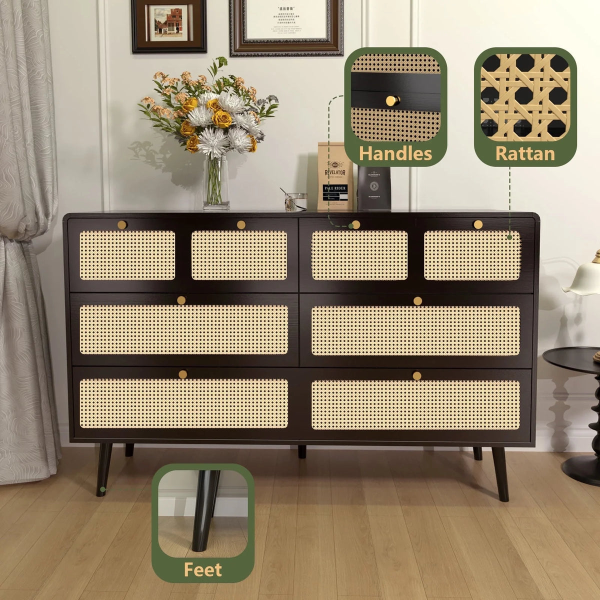 White Wood 6 Drawer Dresser R8754