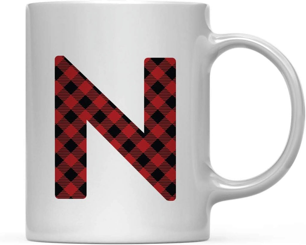 Hot Chocolate Coffee Mug Gift, Red Plaid Initial Letter, 1-Pack, Includes Gift Box U4080