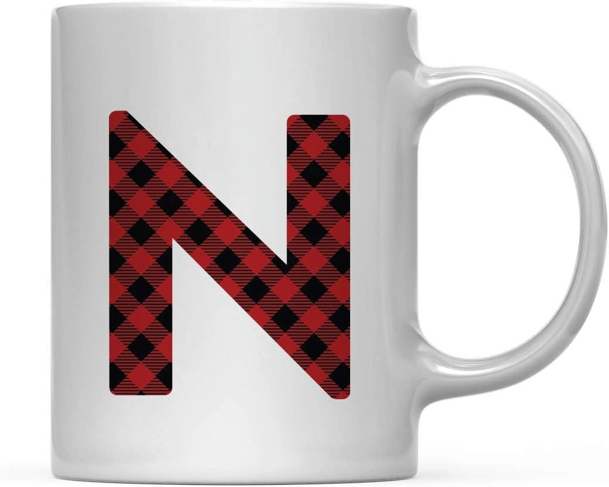 Hot Chocolate Coffee Mug Gift, Red Plaid Initial Letter, 1-Pack, Includes Gift Box U4080