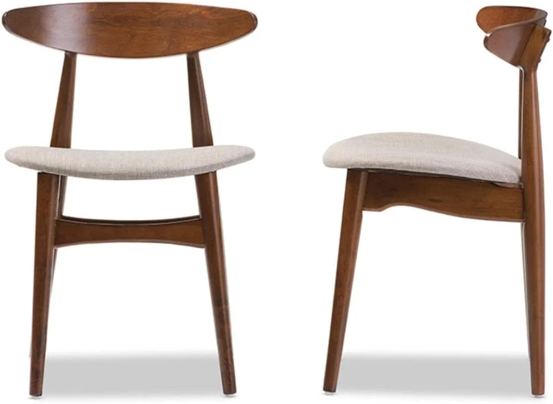 Light Grey Fabric Medium Brown Wood Dining Chair B638