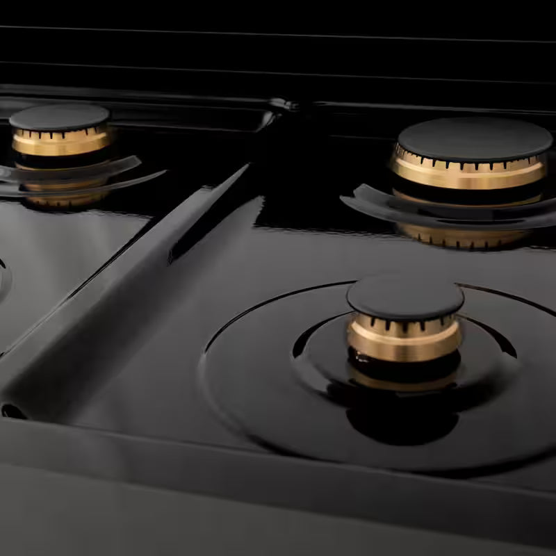 24 in. 4 Burner Dual Fuel Range in Black Stainless Steel and Champagne Bronze L4580