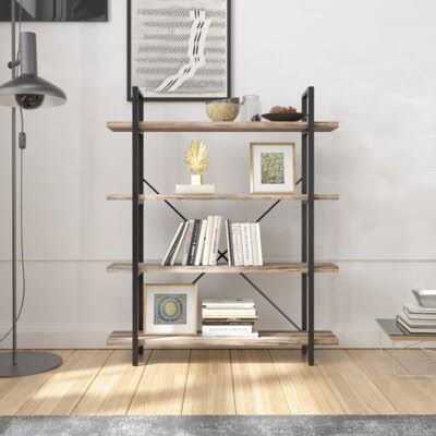 5-Tier Rustic Wood and Metal Bookcase N457