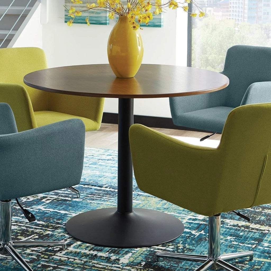 Walnut and Black Round Dining Table S2324