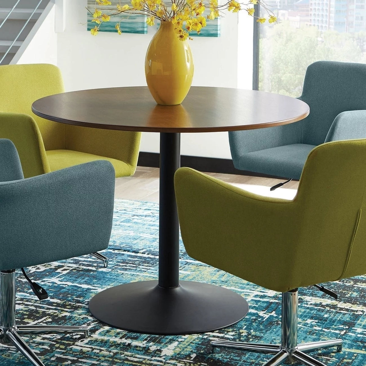 Walnut and Black Round Dining Table S2324