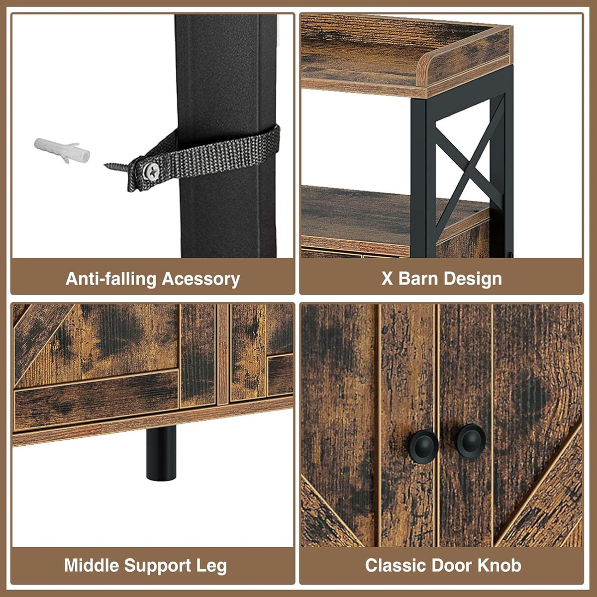 Rustic Brown 55Inch Console Table with Cabinet E92370