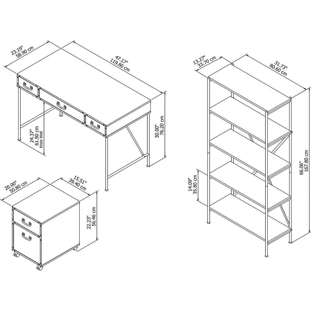48W Writing Desk with Mobile File Cabinet and Bookcase Z8435
