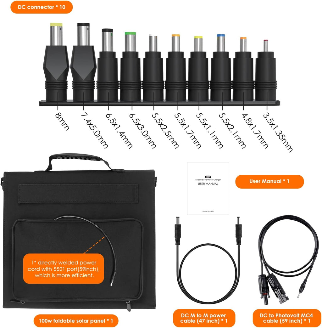 100W Portable Foldable Solar Panel with DC Adapters D104115