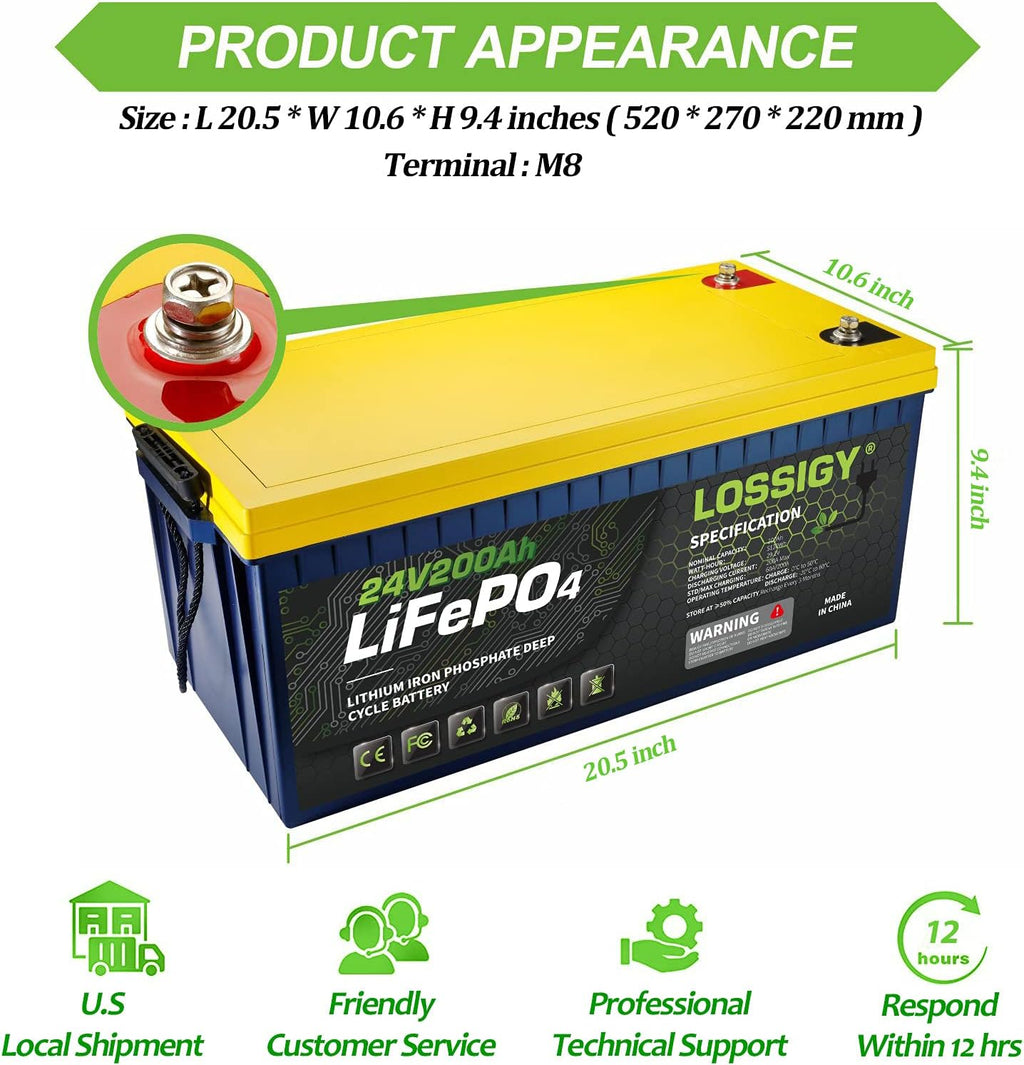 12V 200Ah LiFePO4 Lithium Battery with 100A BMS T586378