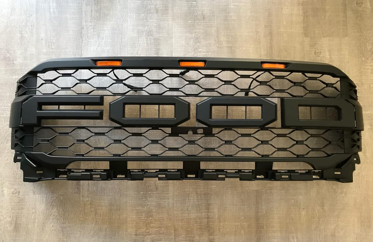 Matte Black Front Grille with Letters & LEDs W226