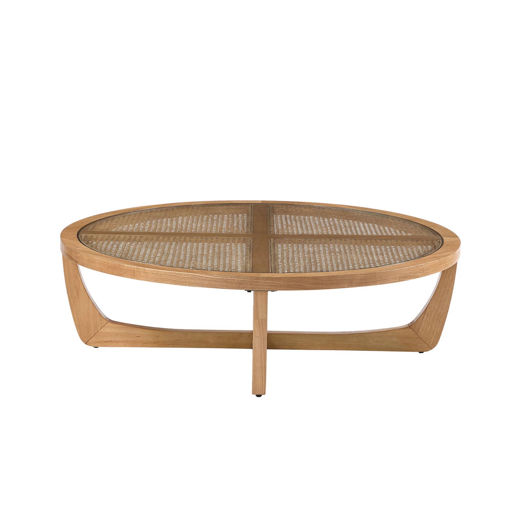 Rattan & Glass Coffee Table with Solid Wood Frame X5204