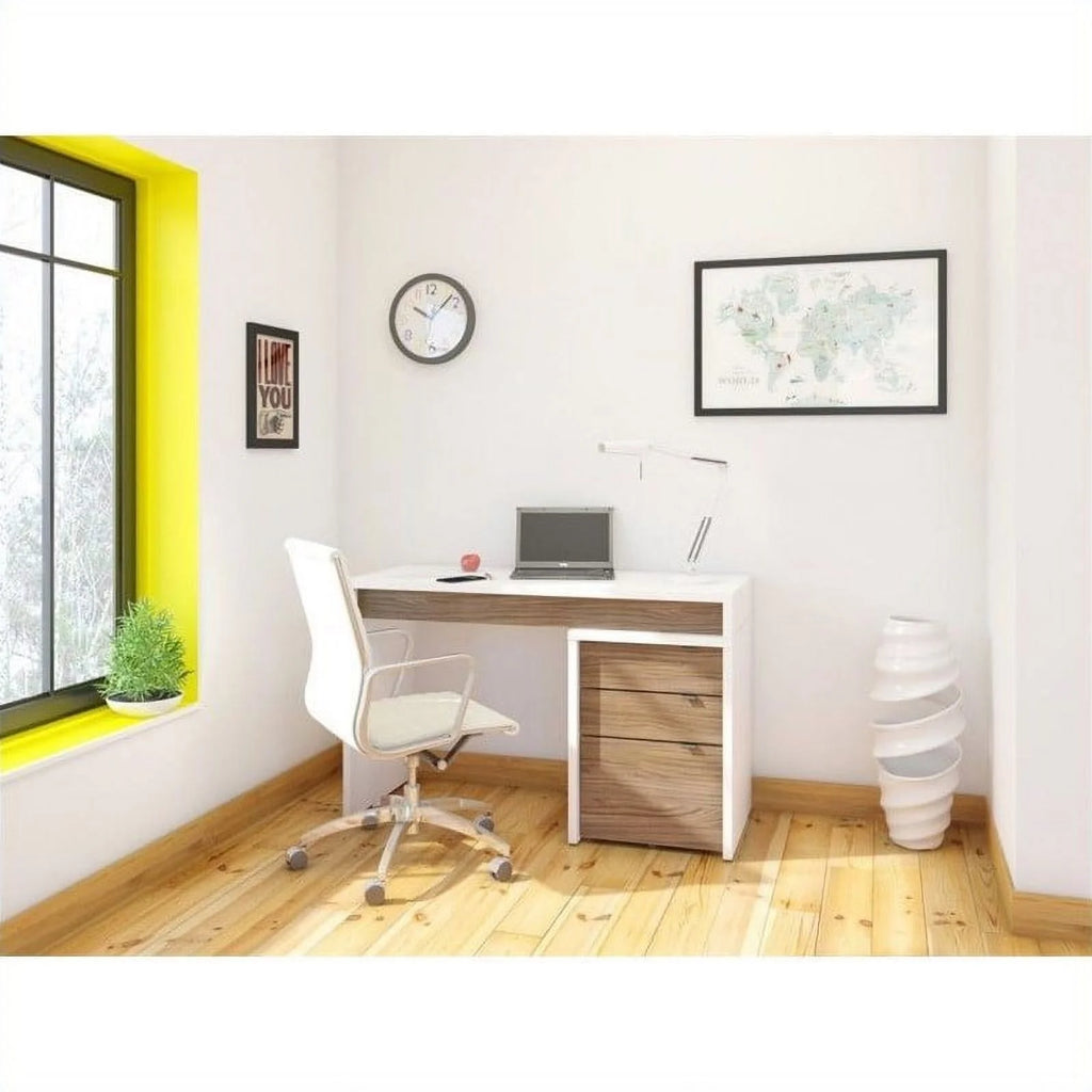 White and Walnut 3 Drawer Computer Desk P455