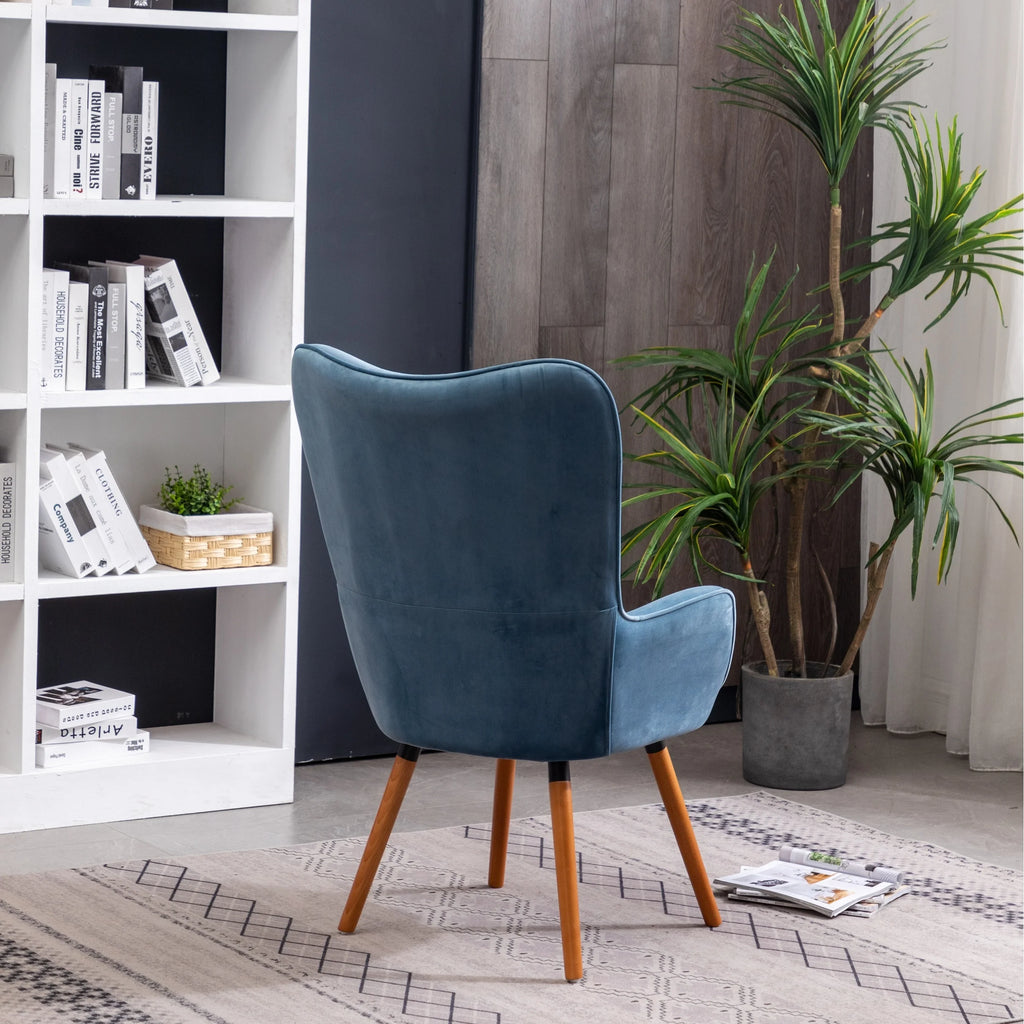 Blue Velvet Button-tufted High-back Accent Chair R5314