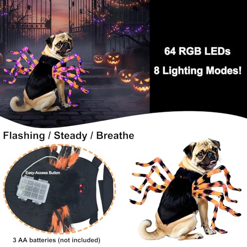 LED Spider Dog Halloween Costume with Multicolor Lights E571