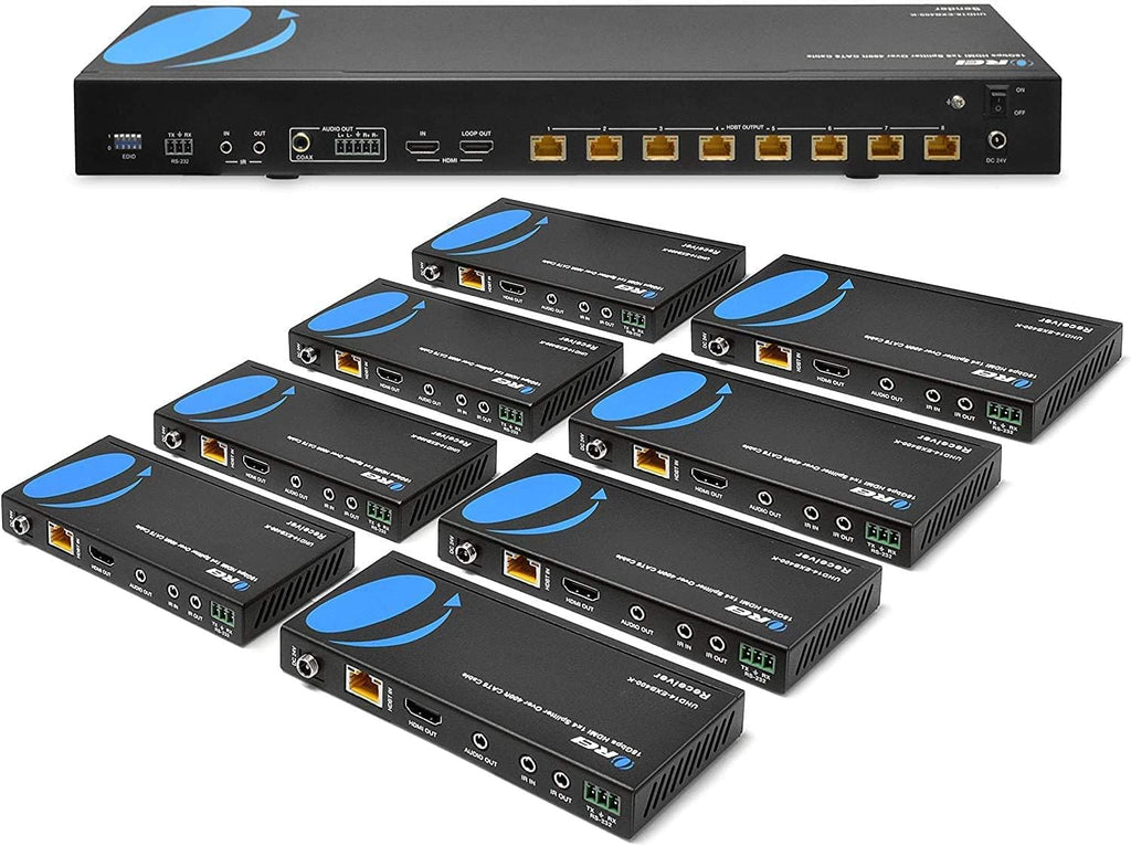 1x8 HDMI Extender Splitter HDBaseT 4K Over Single Cable CAT6/7 with IR Remote EDID Management HDR Up to 400 Ft Loop Out Low Latency L79570