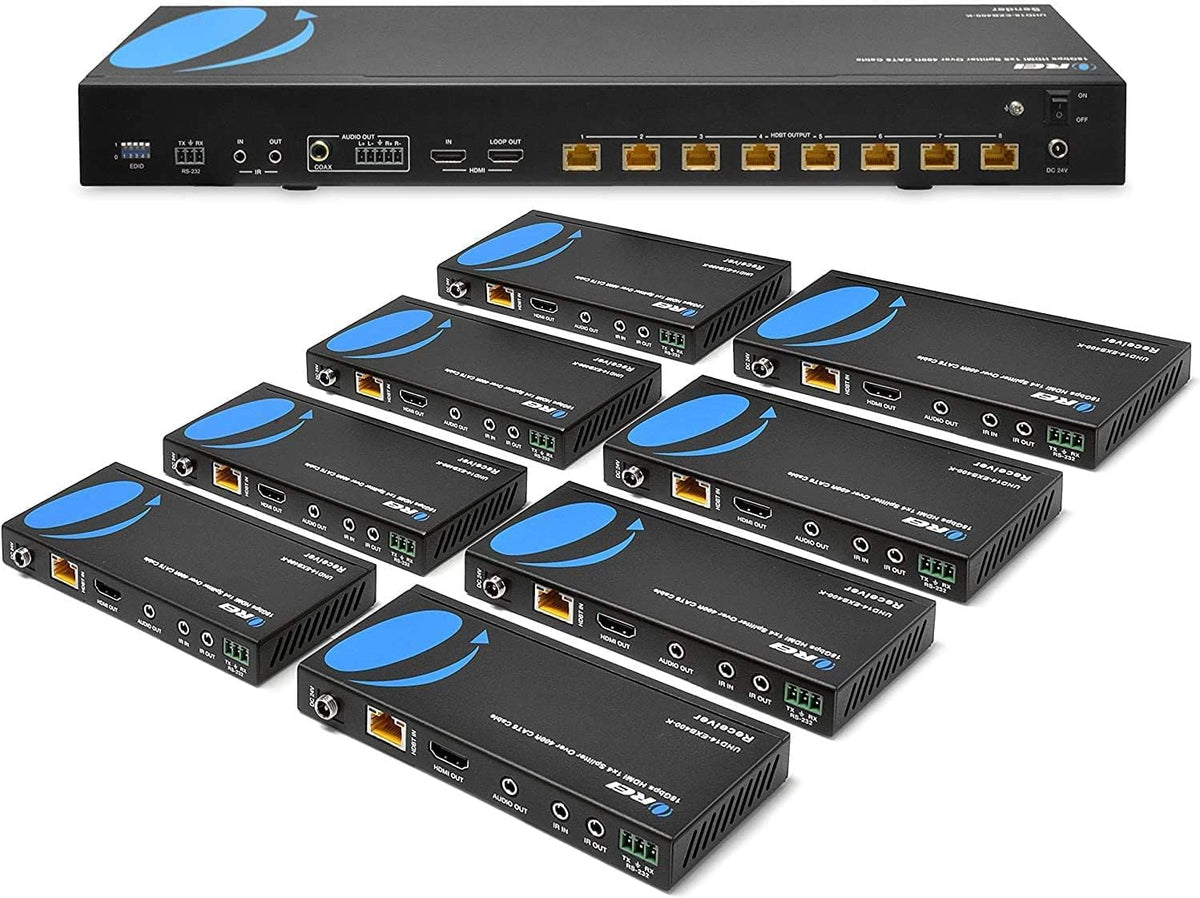 1x8 HDMI Extender Splitter HDBaseT 4K Over Single Cable CAT6/7 with IR Remote EDID Management HDR Up to 400 Ft Loop Out Low Latency L79570