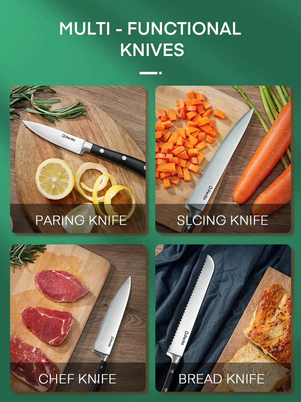 6 Piece German Stainless Steel Kitchen Knife Set with Wooden Block E9813