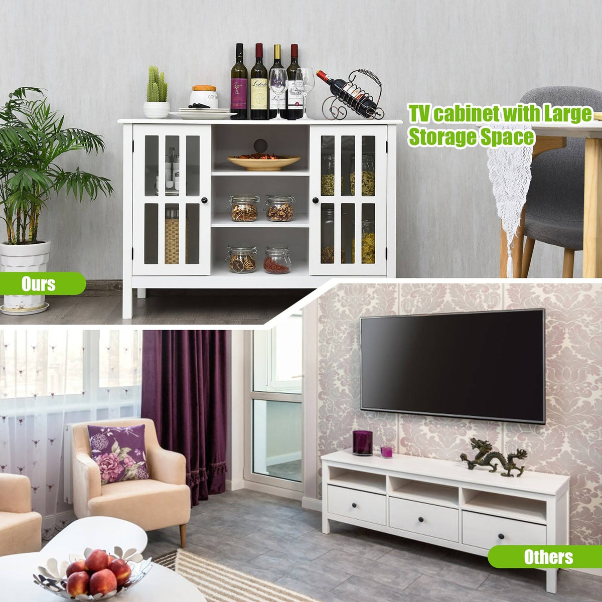 White Wood TV Stand with Storage Cabinet I37632