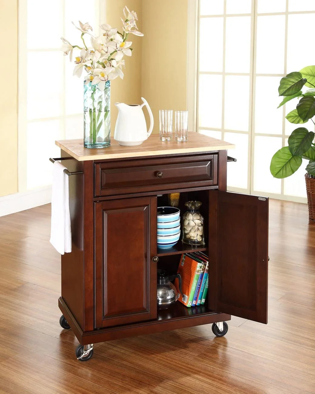 Compact Kitchen Island with Natural Wood Top V873
