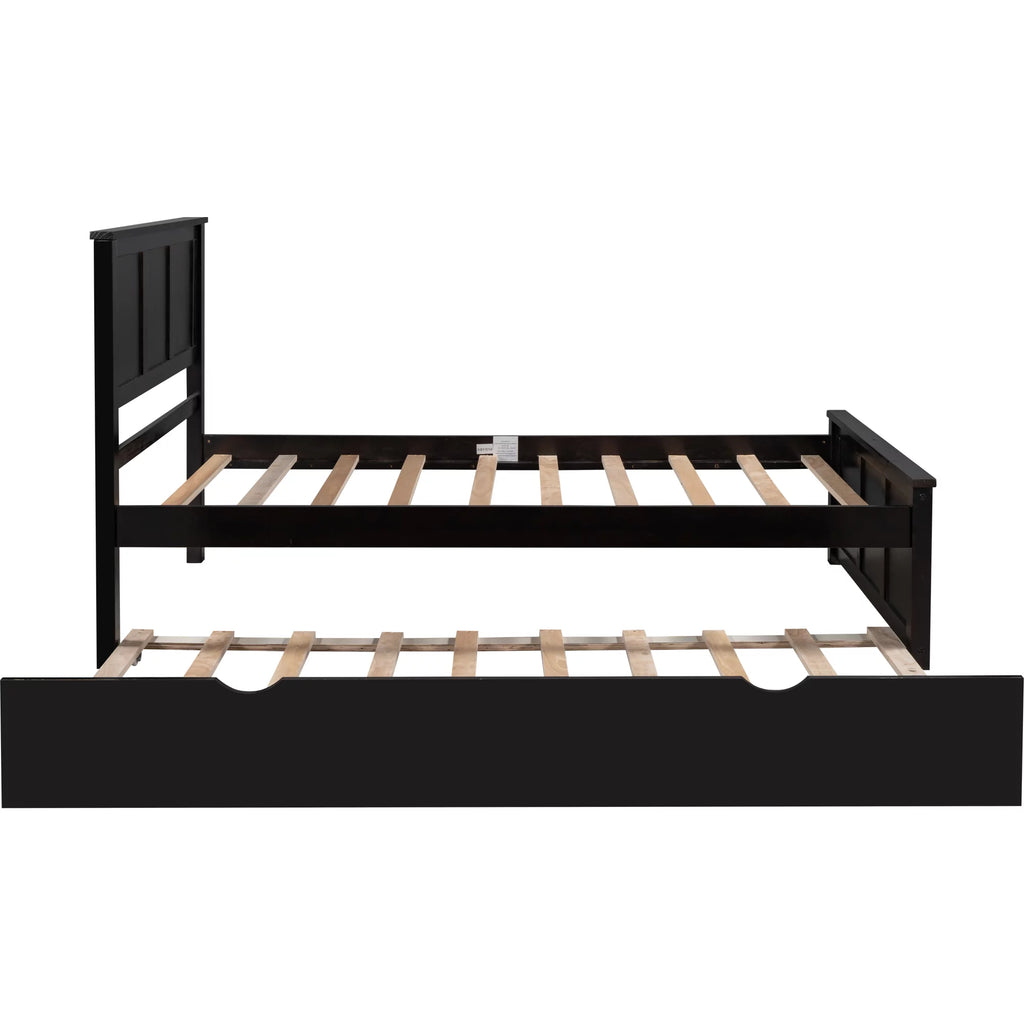 Wood Twin Platform Bed with Headboard & Trundle R6628