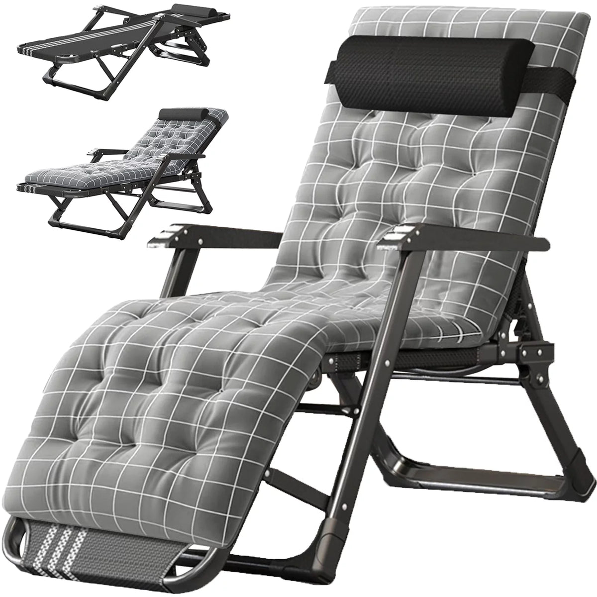 Gray Adjustable Folding Lounge Chair with Pillow Y64161