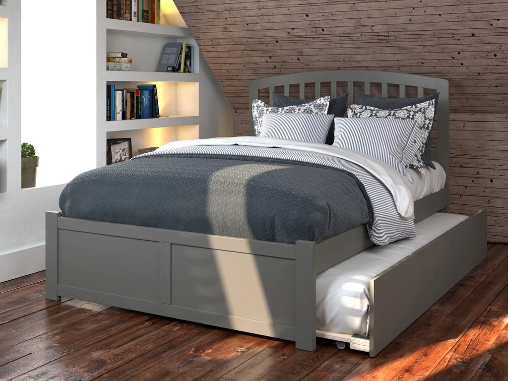 Grey Full Platform Bed with Twin Size Trundle Bed F416081