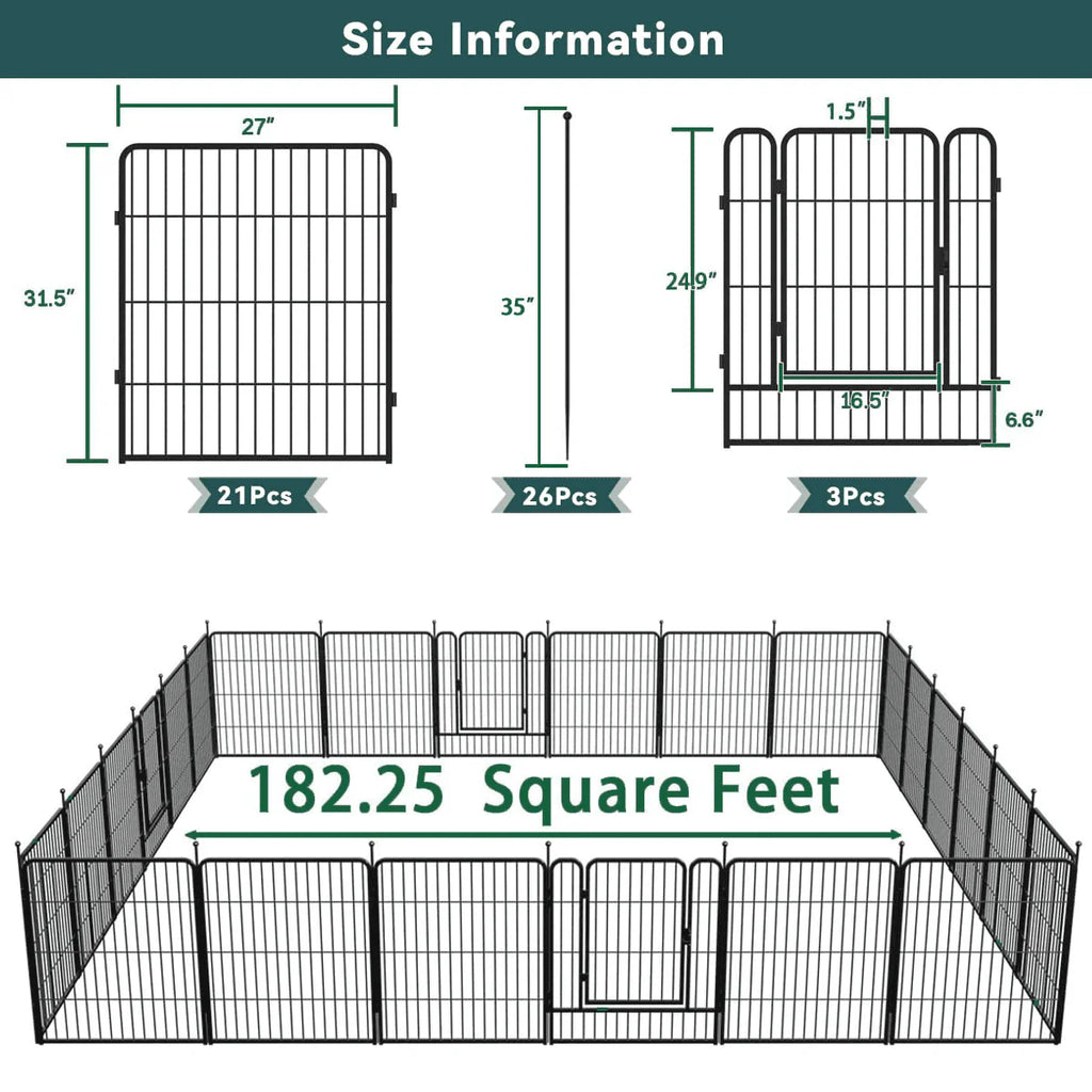 24 Panels 54ft x 32in Black Metal Garden Fence with 2 Gates G120571