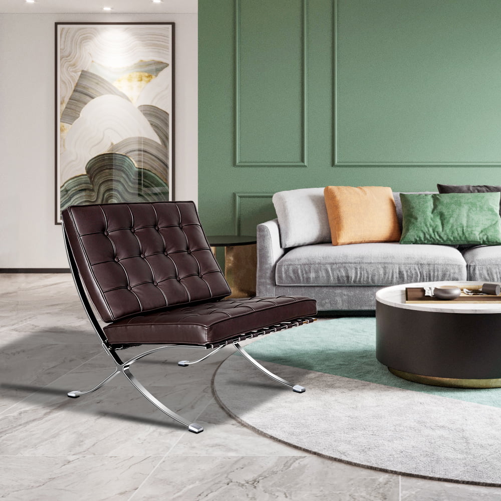 Leather Lounge Chair with Stainless Steel Frame M6973