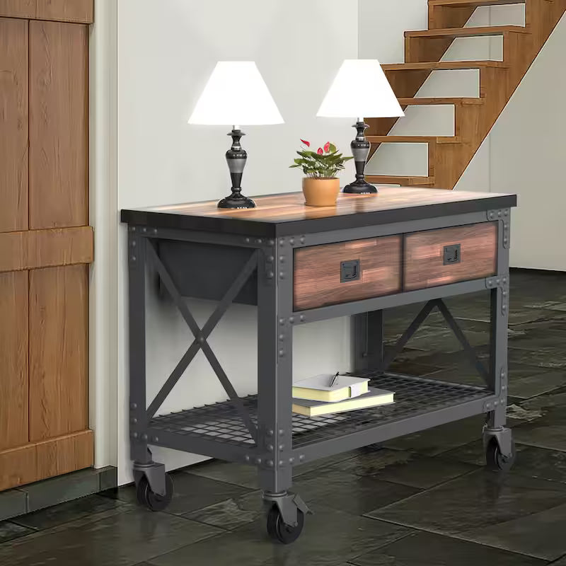 48 in. x 24 in. 2-Drawers Rolling Mobile Workbench Cabinet and Wood Top H56704