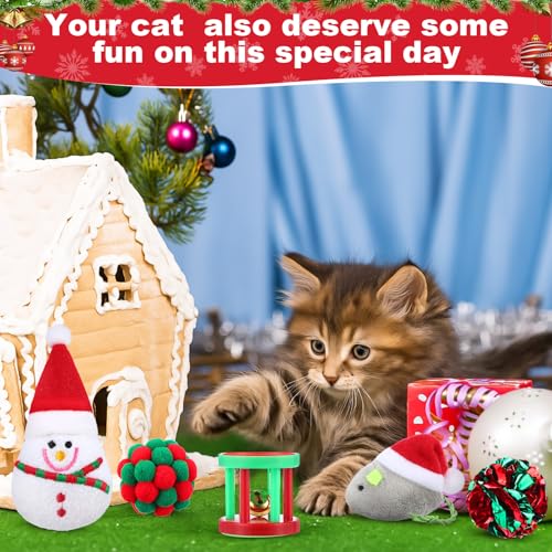 11 Pcs Christmas Catnip Cat Toy Gift Set with Santa Snowman Plush Balls Crinkle Mice K341