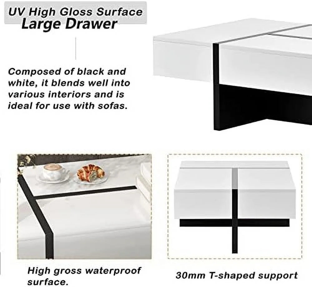 LED Coffee Table 31.5 Inch High Gloss with 16-Color Light and Remote Control T26400