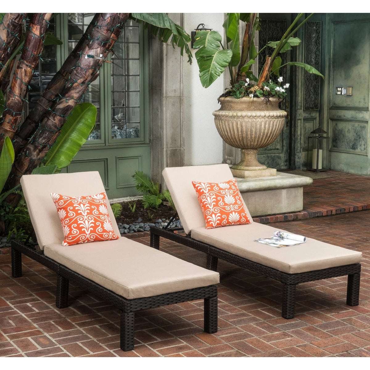 Adjustable PE Wicker Chaise Lounge with Cushion Set of 2 Q848672