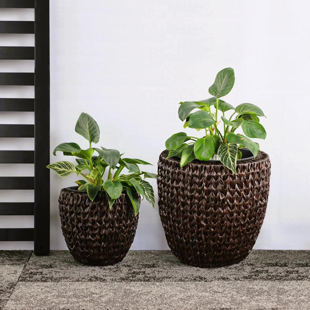 Set Of 2 Round All-Weather Wicker Planter With Plastic Liner M907290