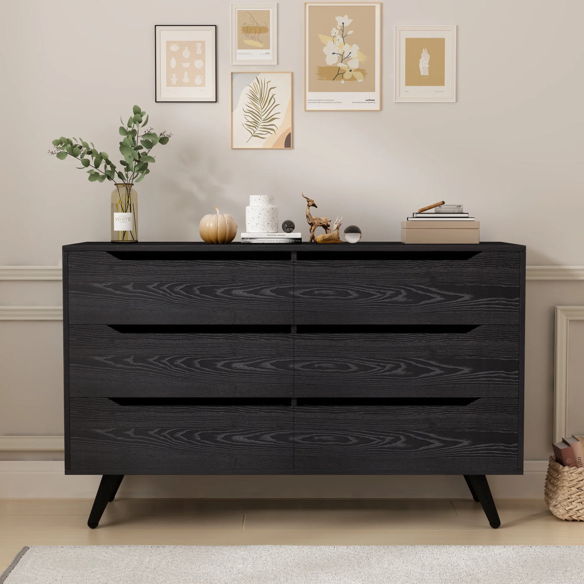 Black Wood 6 Drawer Dresser L1030