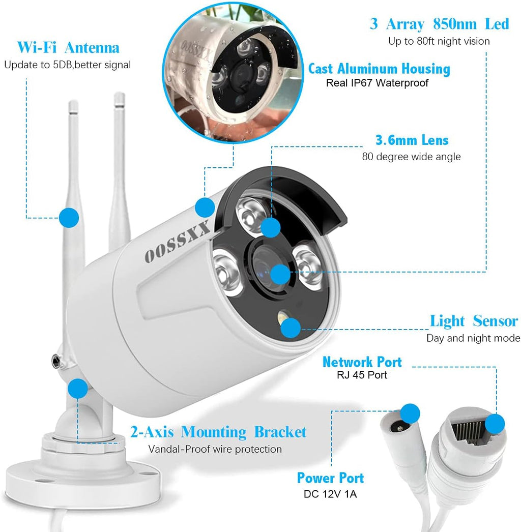 2K Wireless Security Camera System with 2TB Hard Drive, 4Pcs Outdoor Cameras L6439