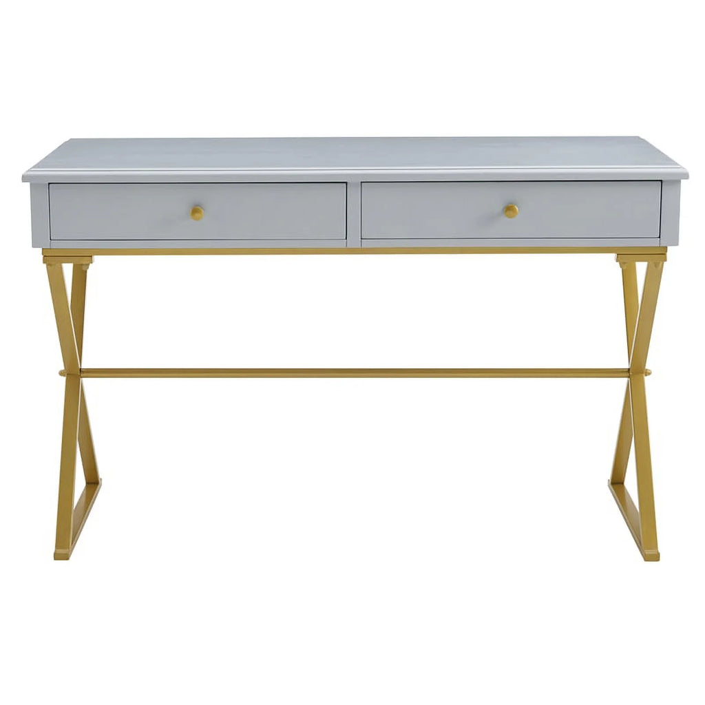 Gray Two Drawer Wood and Metal Desk X9760