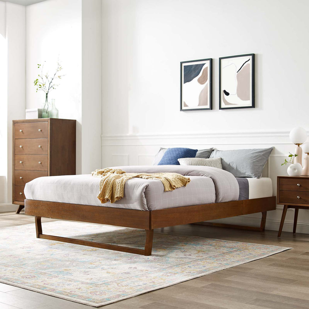 King Size Brown Walnut Wood Platform Bed Frame Z555131