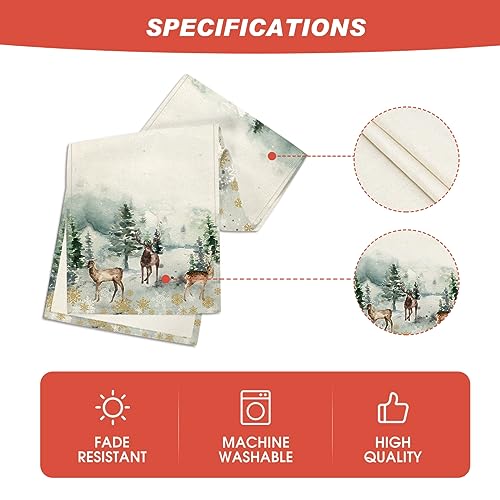Watercolor Deer Trees Snowflakes Christmas Table Runner 13 x 72 Inch V613598