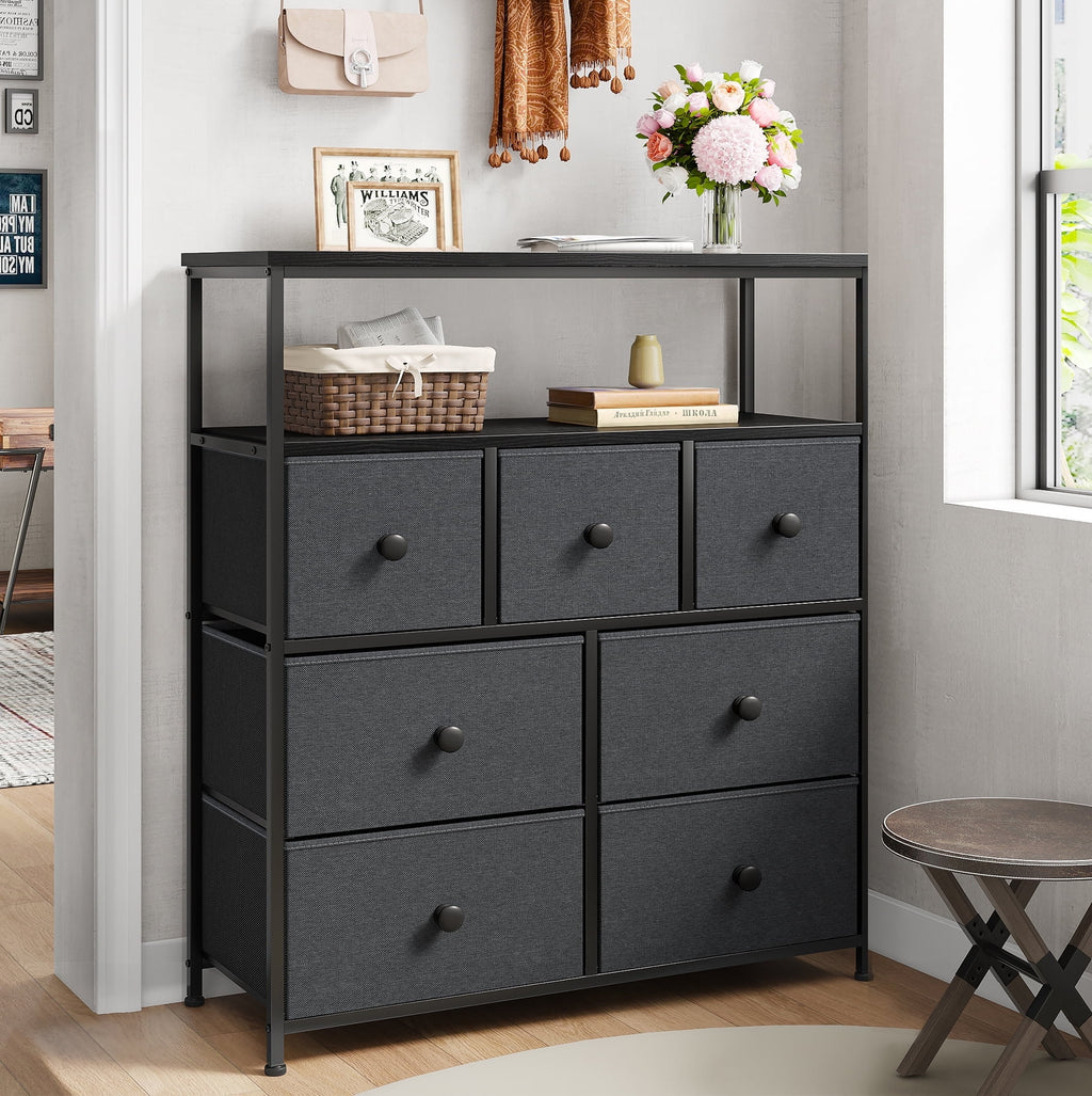 Pink 7 Drawer Fabric Dresser with Wood Shelves F99111