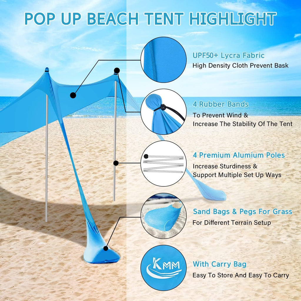 10X10ft UPF50+ Beach Tent Sun Shelter with 4 Poles U386241
