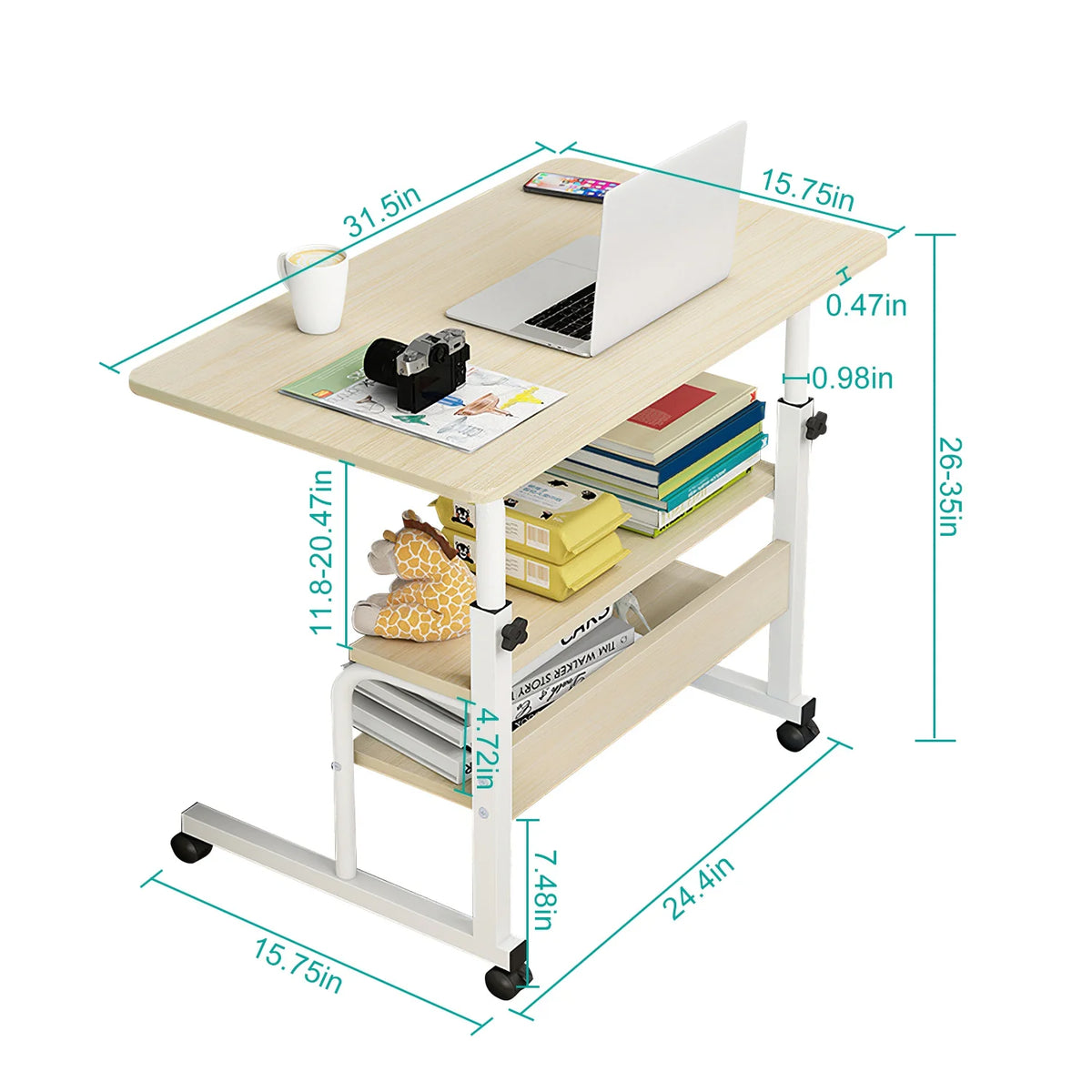 Height Adjustable Mobile Laptop Desk Cart with Lockable Wheels C29081