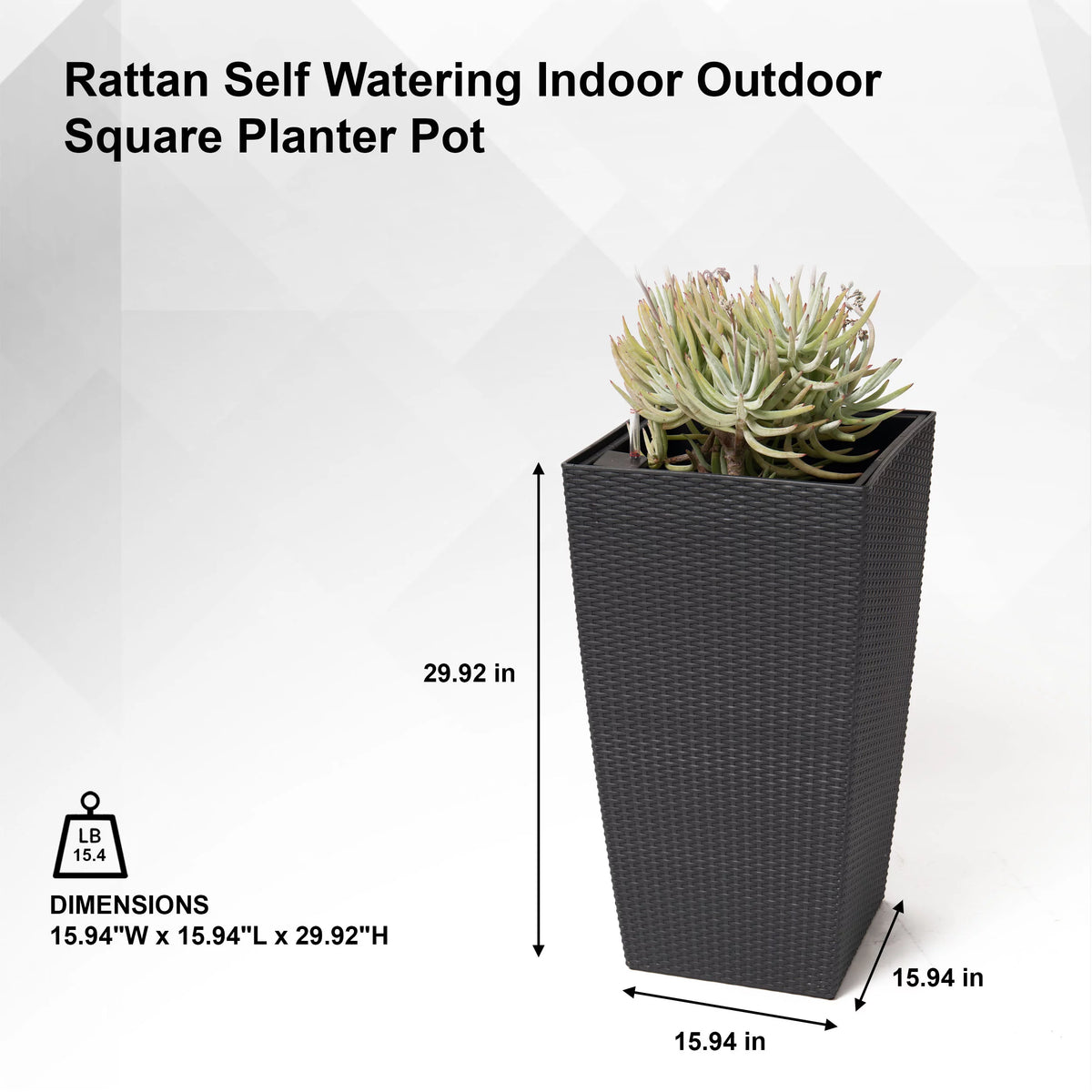 30" Black Rattan Self Watering Square Planter Pot C563
