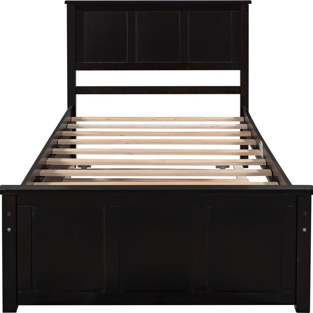 Wood Twin Platform Bed with Headboard & Trundle R6628