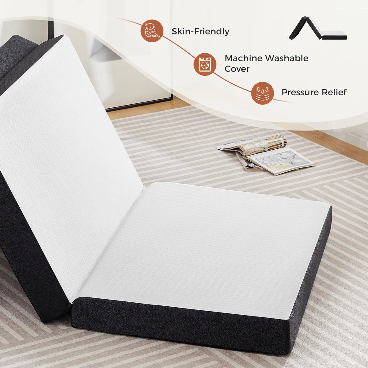 4 inch Tri-fold Memory Foam Mattress Topper, Twin Size, White J9185