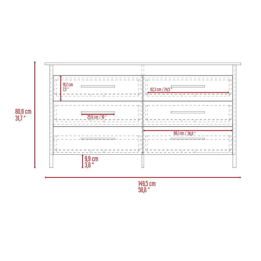 Light Oak White 6 Drawer Double Dresser W52116