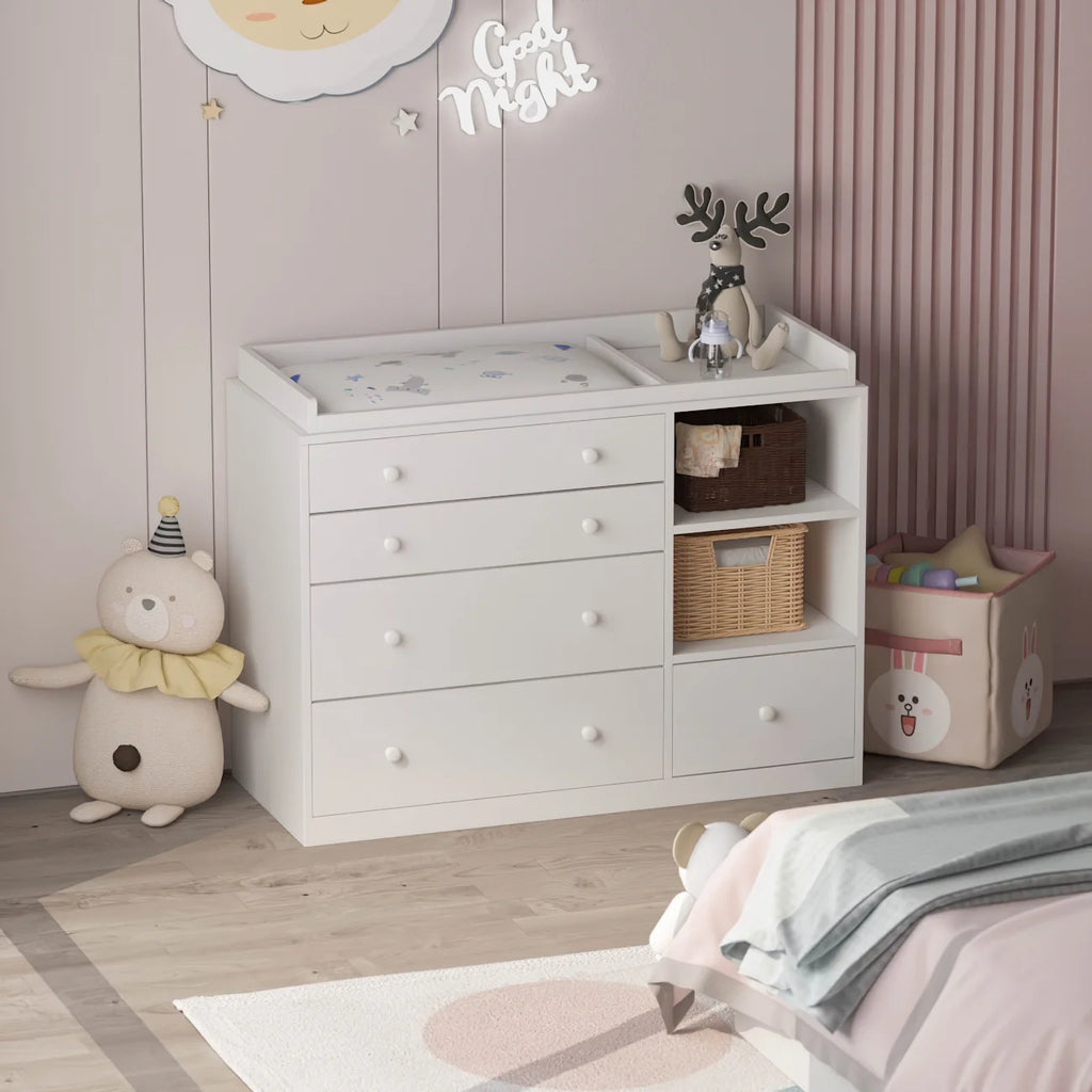 White 5 Drawer Baby Changing Table Dresser with Storage T174