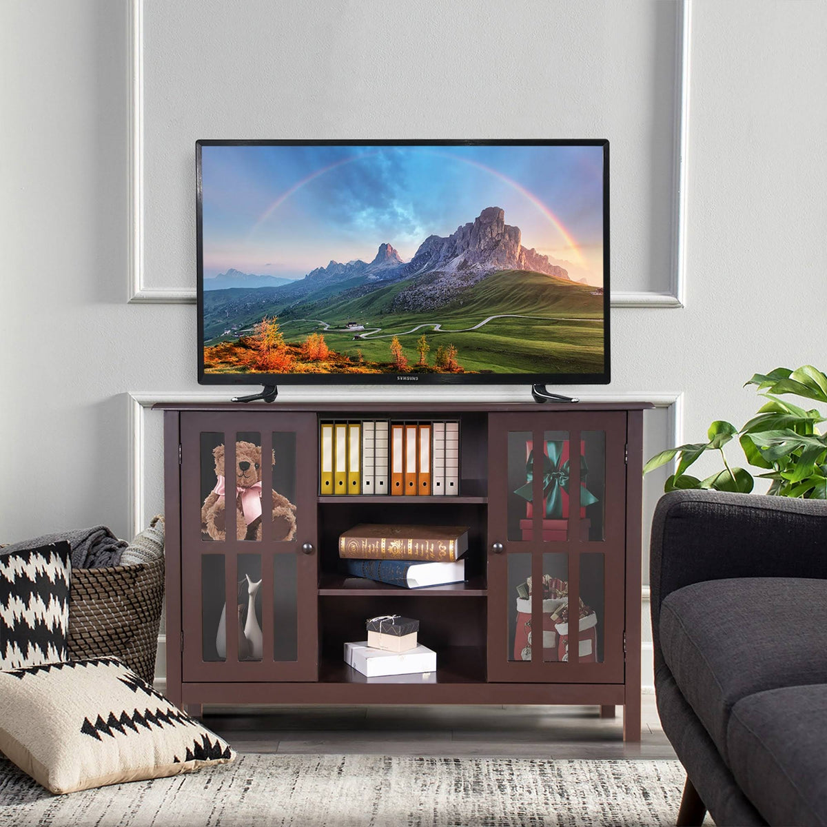 White Wood TV Stand with Storage Cabinet I37632