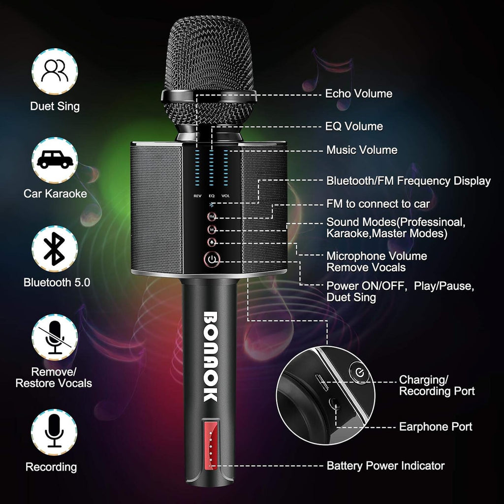 Black Wireless Bluetooth Karaoke Microphone F3535