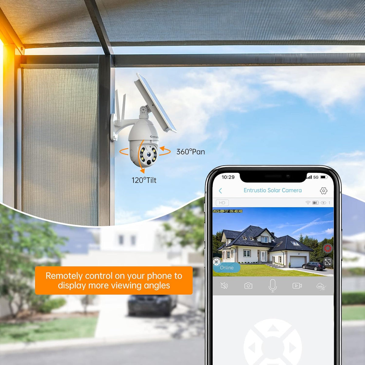 Wireless 360° PTZ Solar Security Camera 1080P B3907