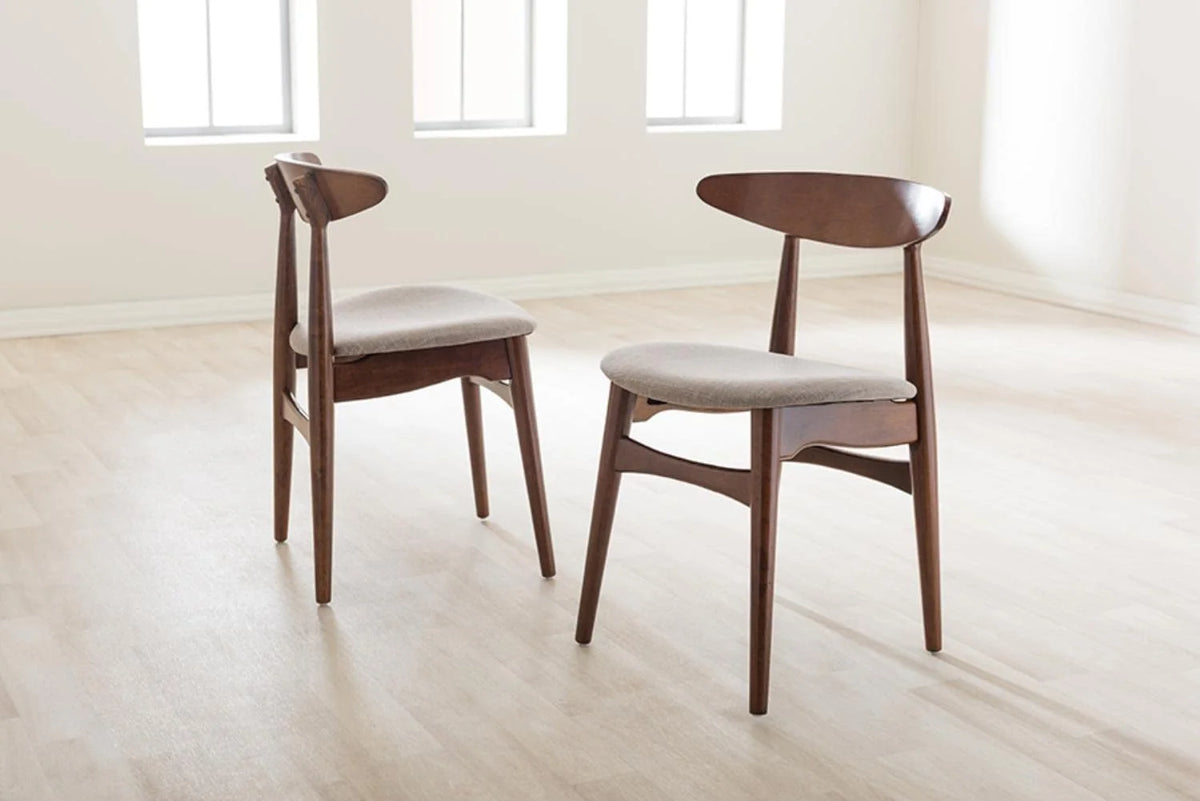 Light Grey Fabric Medium Brown Wood Dining Chair B638