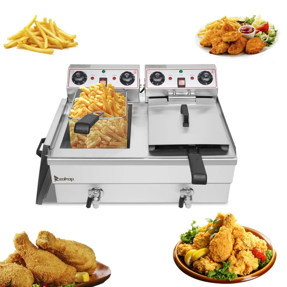 16L Stainless Steel Double Tank Deep Fryer 3400W B1791